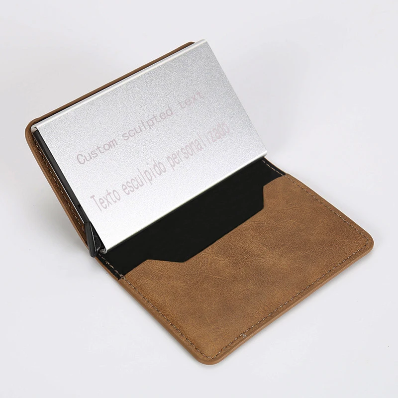 Custom Picture Engraving Personalized Leather Card Holder RFID Wallet Custom Brown Men Fashion Business Card Holder