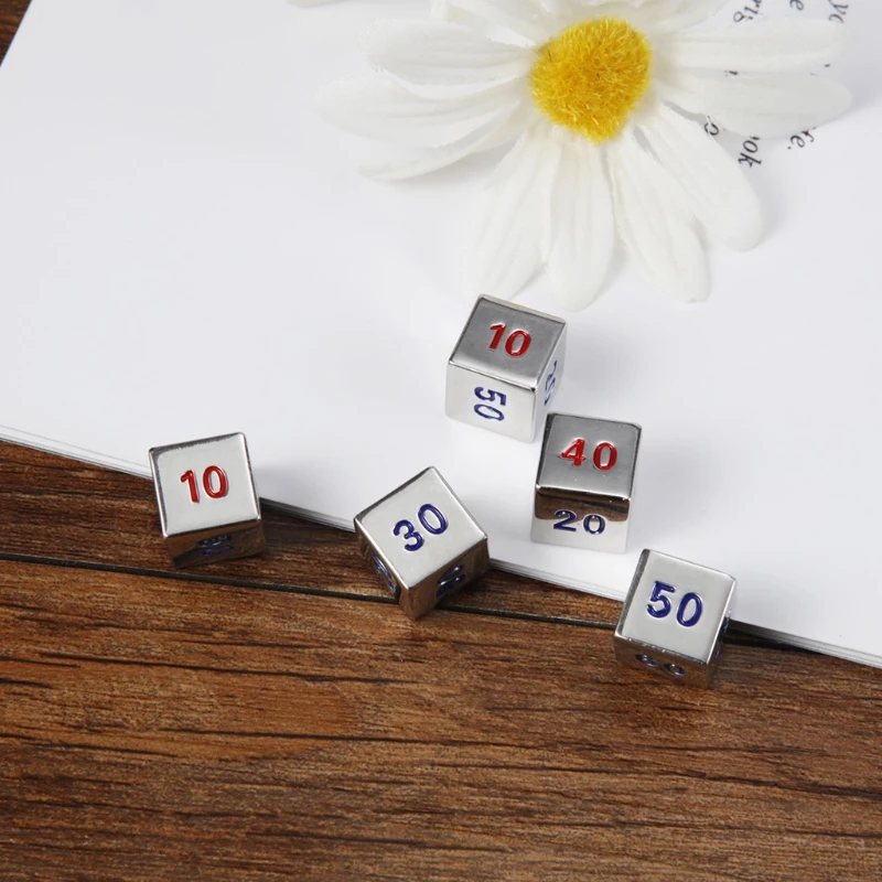 

T4MF 5Pcs/Set 6 Sided Number Color Alloy Dice Party Family DIY Games Engraving Educational Toys Accessaries