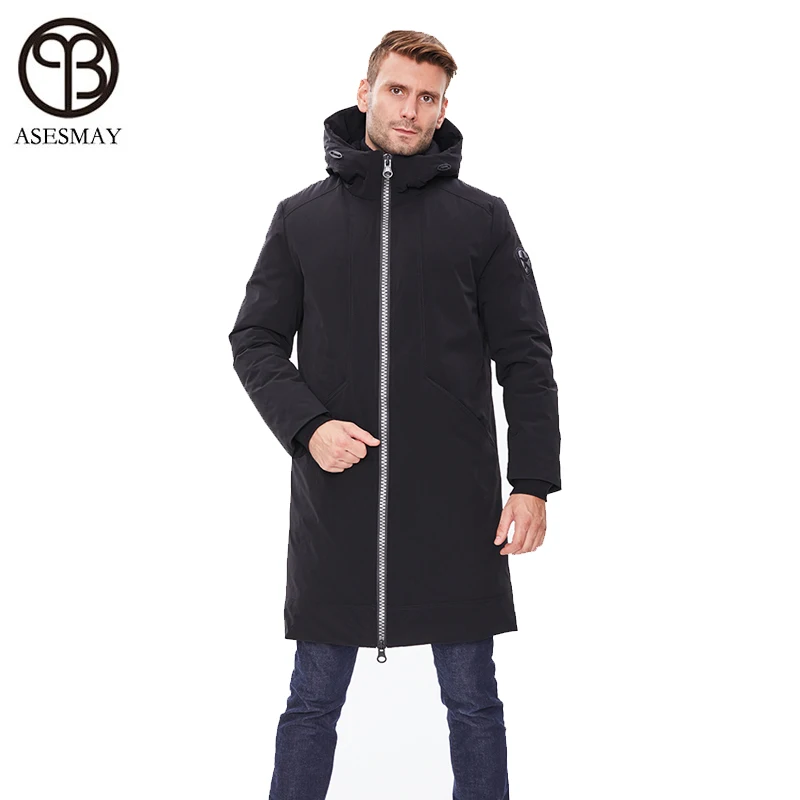 Бренд Asesmay, Новое поступление, мужской пуховик, мужское пальто, зимняя парка с гусиным пером, толстая, с капюшоном, повседневная, удлиненная, выше колена, парка, куртки