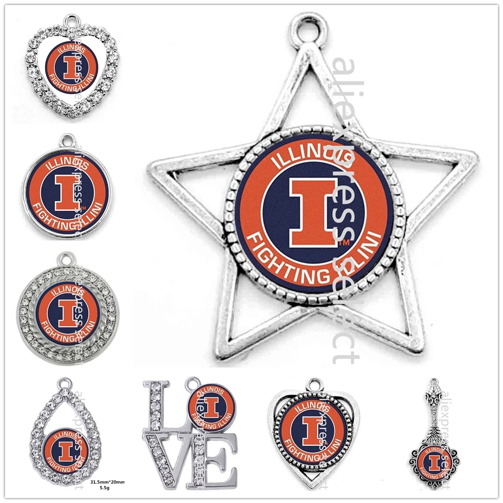 

Legal Copy Sports Illinois Fighting & Illini Tides Dangle for Bracelet Necklace Earrings DIY Football Charms For Jewelry Making