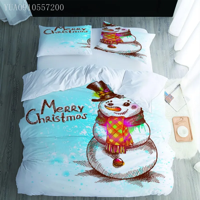 

Рождественский Комплект постельного белья с мультяшным снеговиком, покрывало для кровати, пододеяльник для мальчиков и девочек, декор для ...