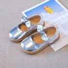 Туфли детские металлические с бантом, милая вечерняя Обувь для девочек, модные элегантные повседневные Туфли Мэри Джейн, размеры 23-33