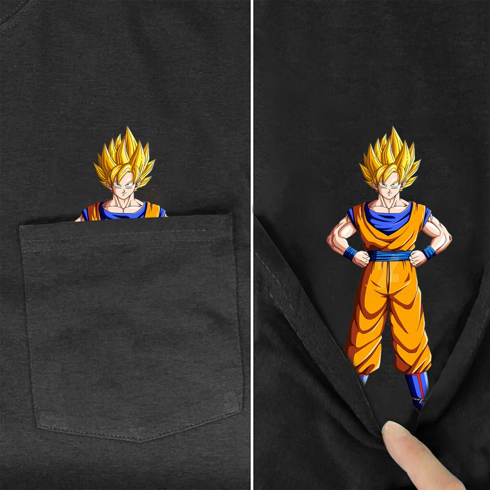 

Cotton Pocket T-Shirt Fashion Brand Summer Pocket Anime Printed T-shirt Funny Cotton Tee Tops Drop Shipping