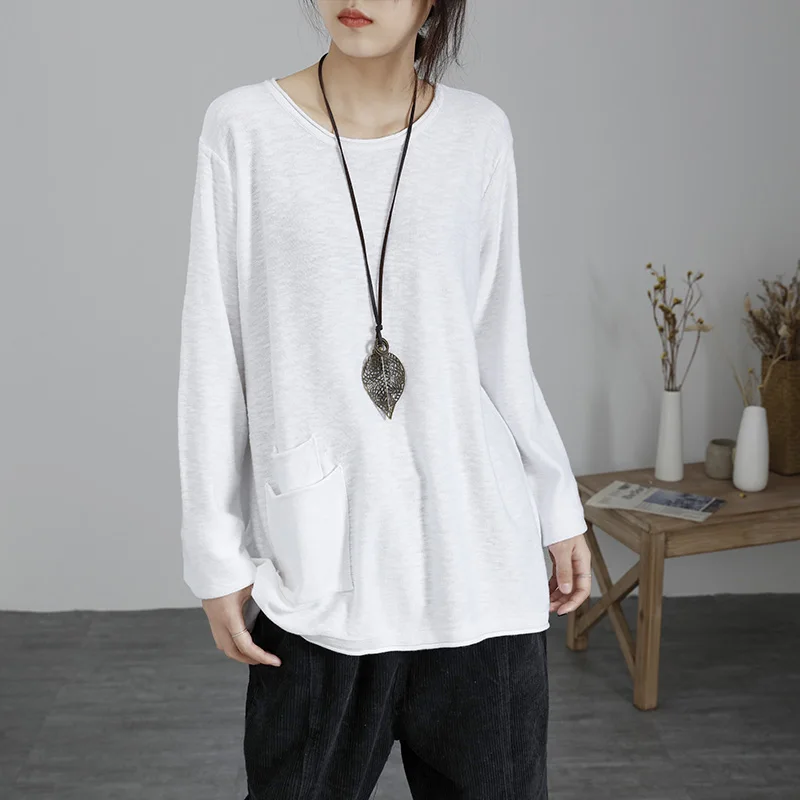 Thin Sweater Autumn Spring 2019 Women Loose Pocket O Neck Long Sleeve Big Size Basic Tops Fashion Pullovers YoYiKamomo | Женская одежда