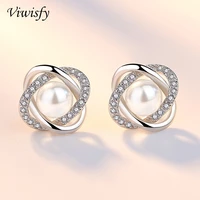 viwisfy flower real 925 sterling silver earrings for women luxury pearl studs woman crystal stud earrings vw21001