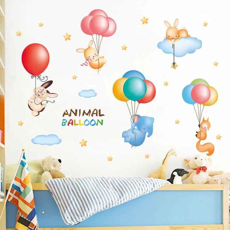 

Animal balloon cartoon wall sticker Kindergarten room bedroom living room decoration decal for kids rooms Mural wallpaper decor