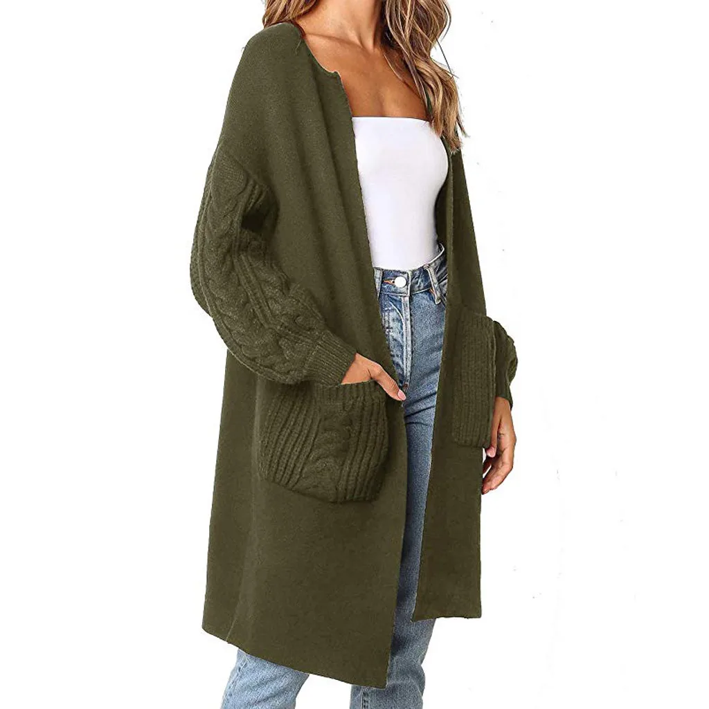Women Sweater Fashion Solid Color Knitted Long Sleeve Pockets Cardigans New High Quality Top #45 |