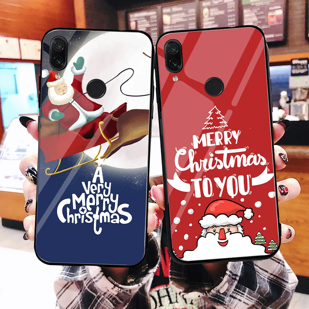 Роскошный Рождественский чехол для iPhone X XS XR XSMAX, жесткий стеклянный чехол Чехол для iPhone 5 5S SE 6 6S 7 8, новогодний подарок, Conque