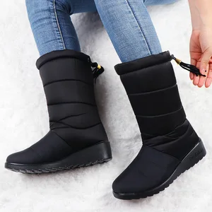 Женские ботинки до середины икры, пуховые ботинки, высокие водонепроницаемые женские зимние ботинки, женская плюшевая стелька, женская обувь 2021