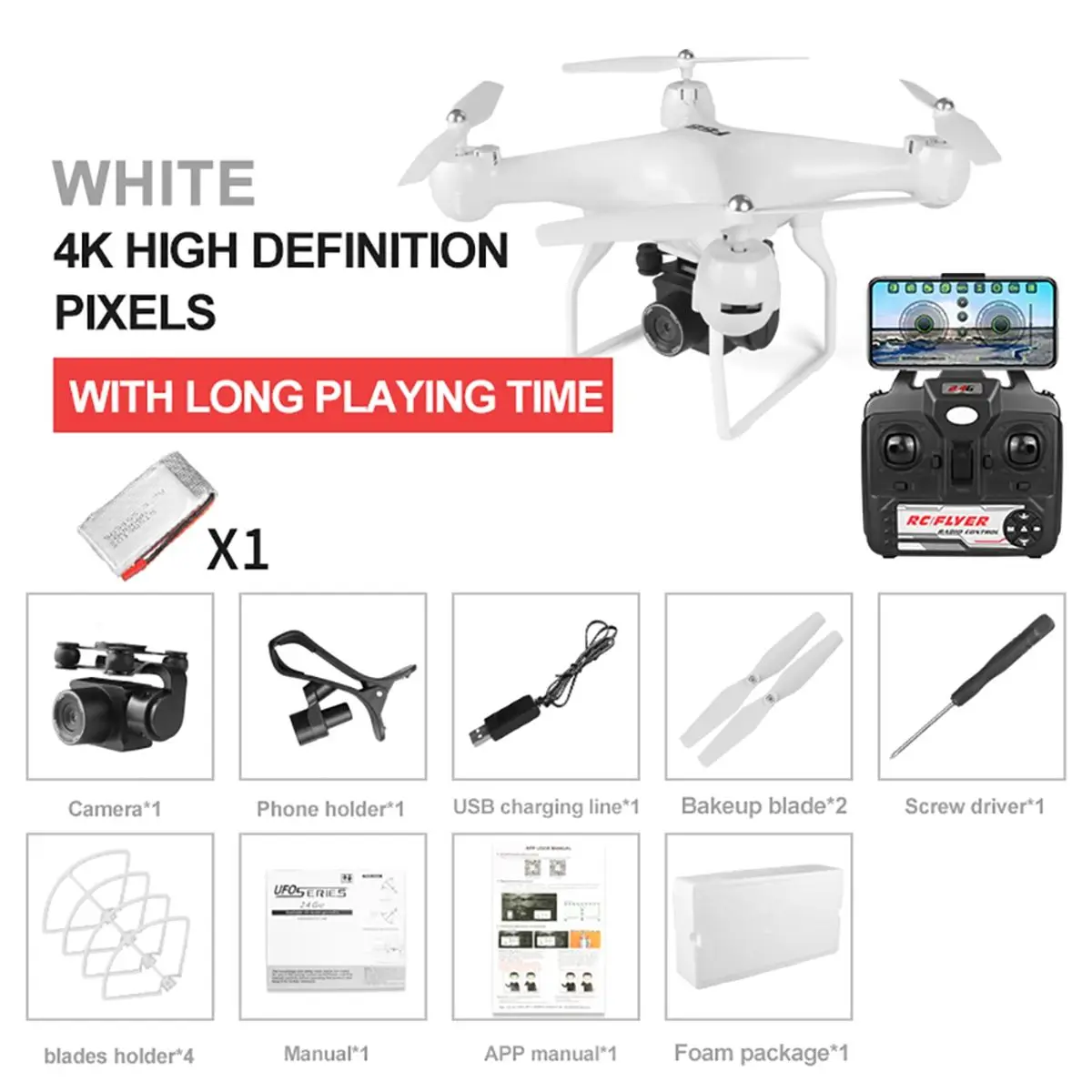 4K White 1 Battery Дизайн 4K 1080 HD воздушная камера с широкоугольным квадрокоптером wifi FPV Режим высокой фиксации складной Дрон RC с батареей - Цвет: 4K White 1 Battery