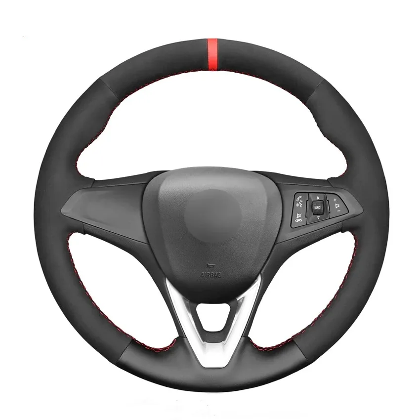 

Hand-stitched Black Leather Suede Car Steering Wheel Cover for Opel Astra (K) Corsa (E) Crossland X Grandland X Insignia