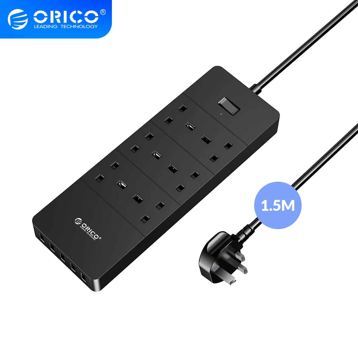 

ORICO UK Power Strip with 5Ft Long Extension Plug,Surge Protector 6AC 5USB Socket for Smartphone Tablets,Home,Office,Hotel