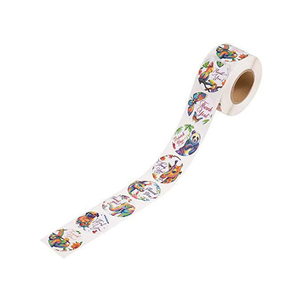 

500Pcs/Roll 8 Style Floral Thank You Stickers Round Animal Seal Label Handmade Scrapbooking Envelope Stationery Sticker