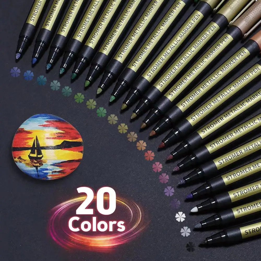 

10/20PCS/Lot Metallic Markers Paint Pens Art Permanent Writing Markers For Paper Stone Glass DIY Photo Album Color Hand Painted