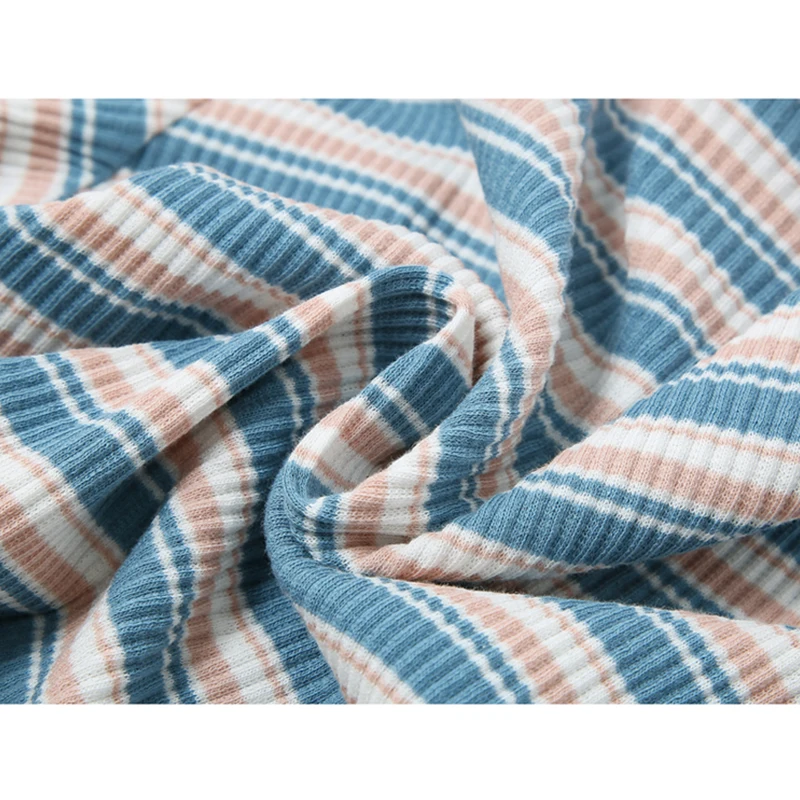 

Sweet Striped Cardigan Crop Tees Long Sleeve Women's T Shirt Korean Crewneck 2021 Spring Elegant E-Girl Stylish Slim Short Tops