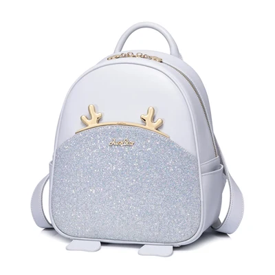 Light blue Бренд JUST STAR, женский кожаный рюкзак, женская мода, мультяшный олень, рог, кисточка, двойные сумки на плечо, женский рюкзак для путешествий - Цвет: Light blue