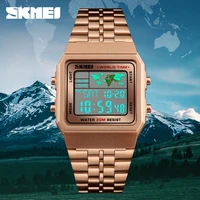 skmei world map small gold square simple thin female waterproof sport chronograph alarm clock electronic watchhombre 1338