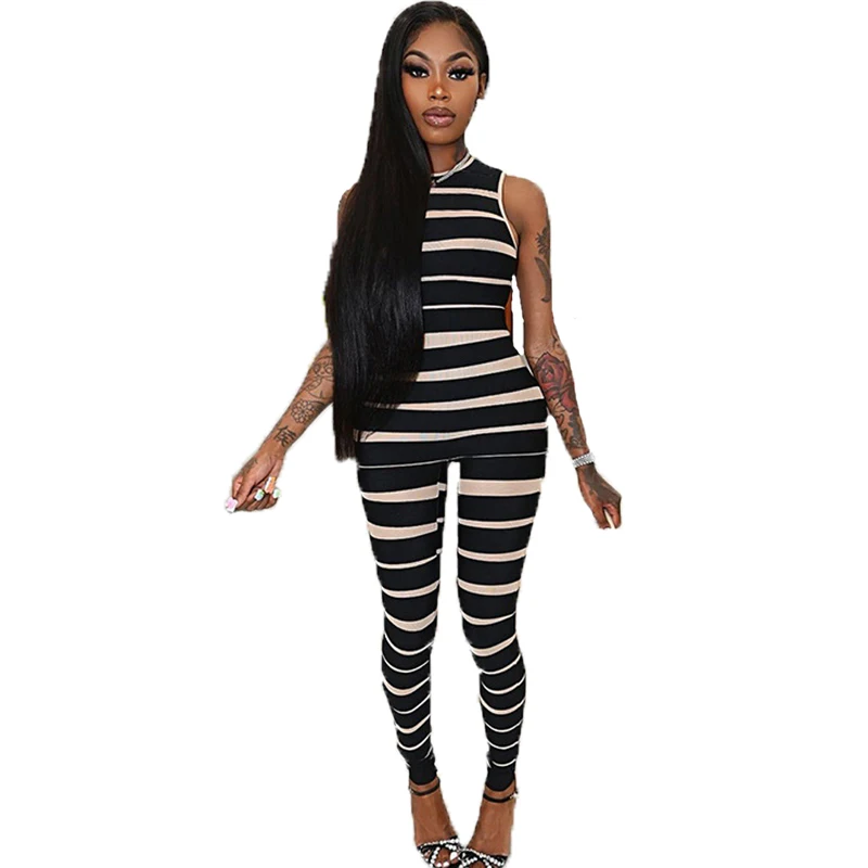 

Women Casual One Piece Jumpsuit O-Neck Sleeveless Zipper High Waist Bodycon Jumpsuit Summer Fashion Club Street Gym Clothing
