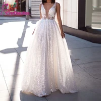 wedding dresses 2020 a line vestido de noiva shiny sequins dubai arabic wedding gown v neck bride dress robe de mariee