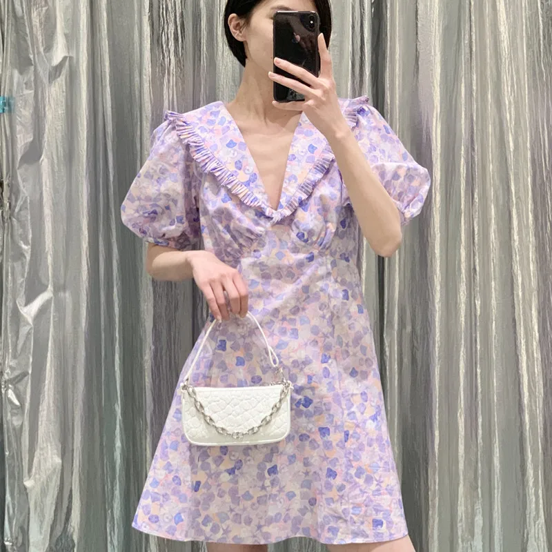 

Летнее женское платье-Мини с V-образным вырезом и цветочным принтом