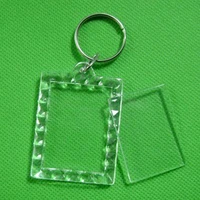 3pcs fashion acrylic insert photo picture frame keyring rectangle transparent blank frame keychain diy split ring key chain gift