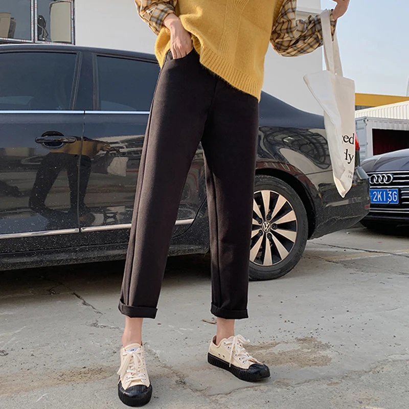 Брюки женские шерстяные с высокой талией и карманами на осень/зиму | Женская