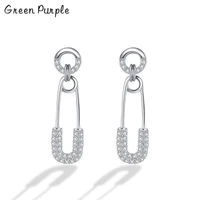 green purple real 925 sterling silver earring swing pin zircon stud earrings minimalism trendy brooch wedding fine jewelry