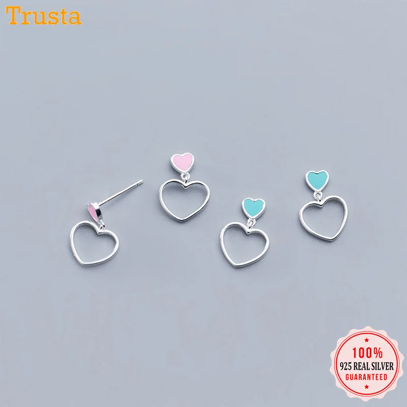 Trustdavis, 925 Твердые, Настоящее серебро, сладкие, розовые, голубые глазури, сердце, серьги-гвоздики, подарок для женщин, девочек, детей, леди, ювелирные изделия DA319