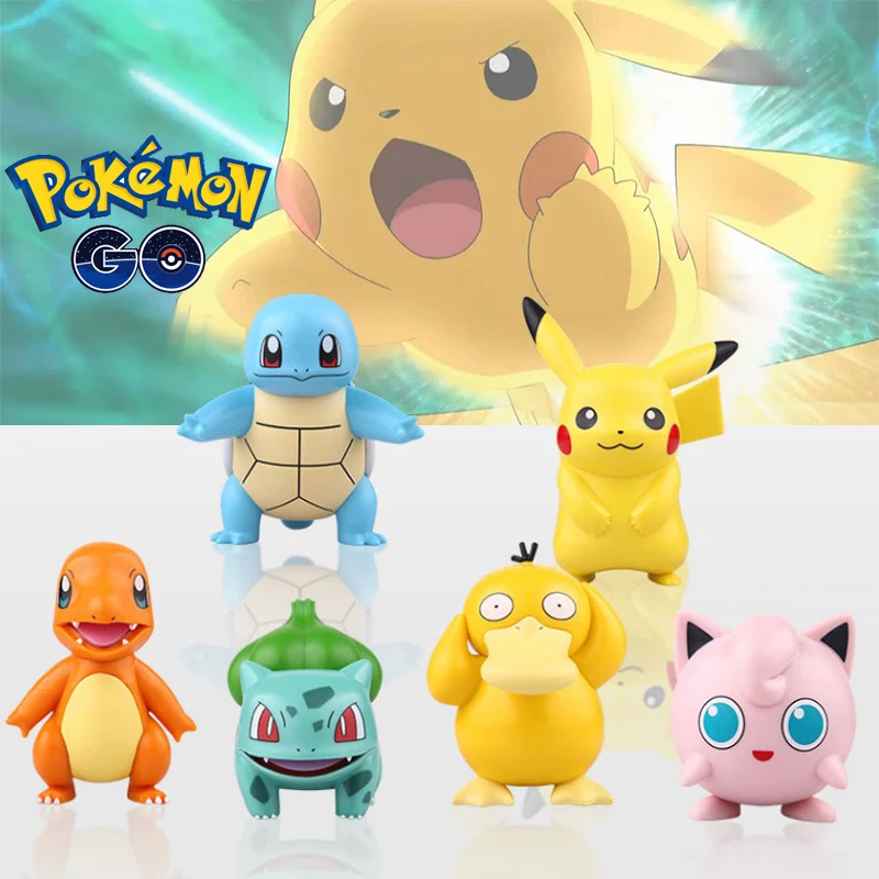 

6pcs/set Anime Pokemon Pikachu Action Figures Kawaii Bulbasaur Psyduck Squirtle PVC Decorations Model Toys for Children Gifts