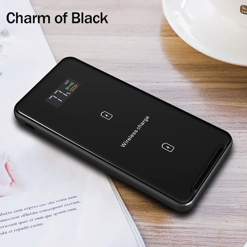 YKZ 5000mAh Qi Беспроводное зарядное устройство Powerbank для iPhone X светодиодный дисплей повербанк двойной USB вертикальное Беспроводное зарядное устройство Внешняя батарея - Цвет: Black