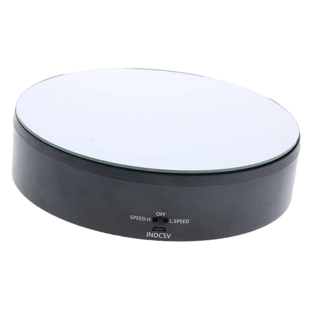 

360° Rotating Display Stand Base Rotary Turntable Mirrored Top - Speed Adjustable - 4kg Load Bearing - Battery / USB Powered