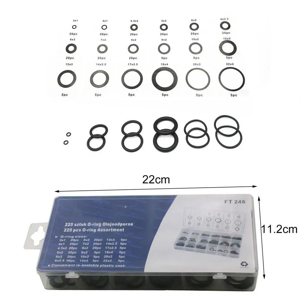 

225Pcs Washer Gaskets O-shaped Corrosion-resistant Rubber Multipurpose Gasket Ring Set for Manufacturing Industry