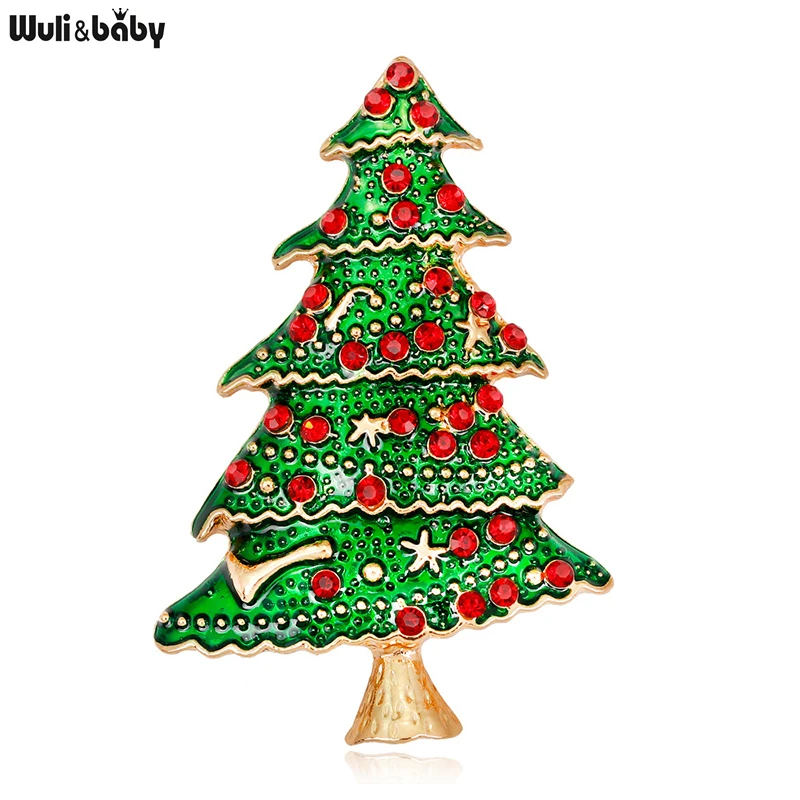 

Wuli&baby Enamel Green Christmas Tree Brooches For Women Men New Year Brooch Pin Jewelry Gift