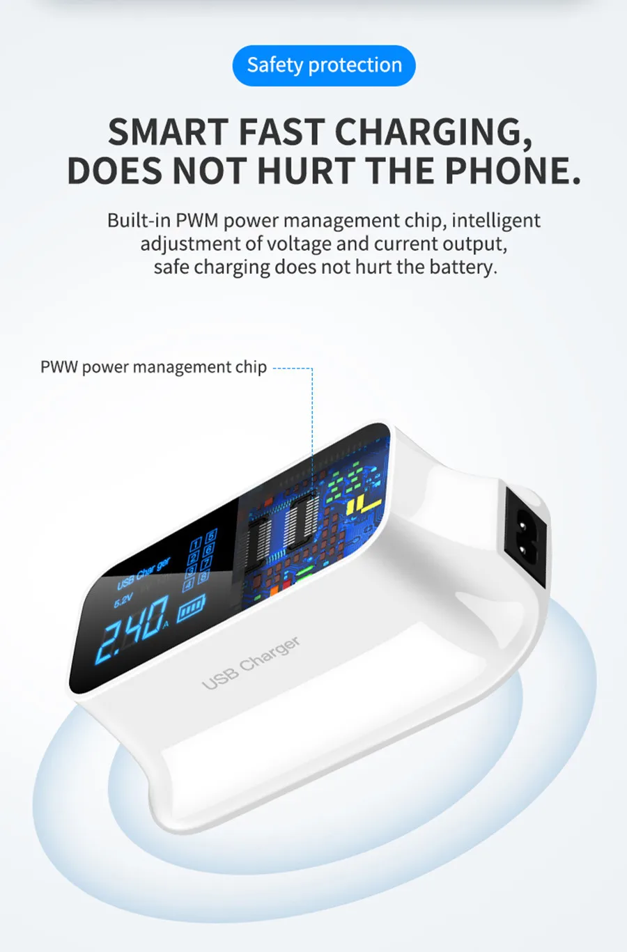 Зарядное устройство CRDC USB 8 портов Быстрая зарядка 3,0 QC 3,0 светодиодный дисплей для мобильного телефона быстрое зарядное устройство адаптер для iPhone Xiaomi USB-зарядное устройство