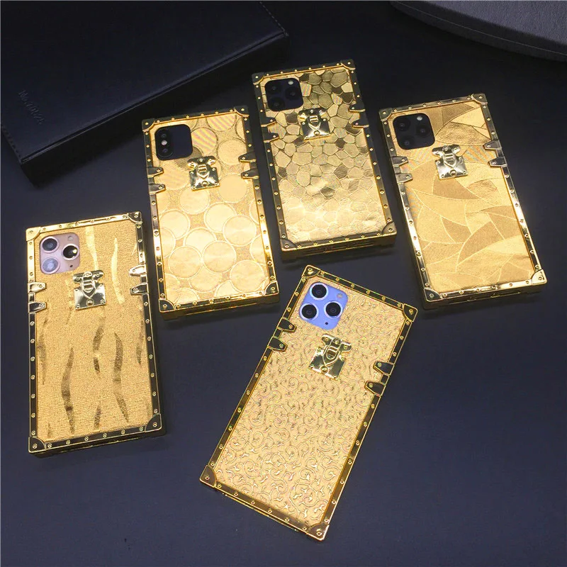 Роскошный квадратный Золотой блестящий чехол для iphone 12 X XR XS MAX 6S 7 8 Plus мягкий