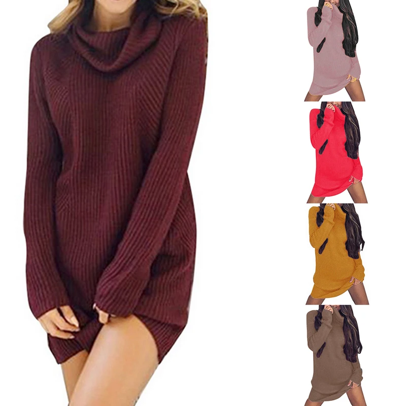 Осенне зимнее женское трикотажное платье свитер с длинным рукавом сексуальное