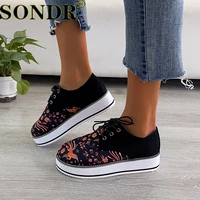 vulcanize shoes womens sneakers ladies floral print lace up fashion platform casual shoes women 2021 zapatillas mujer