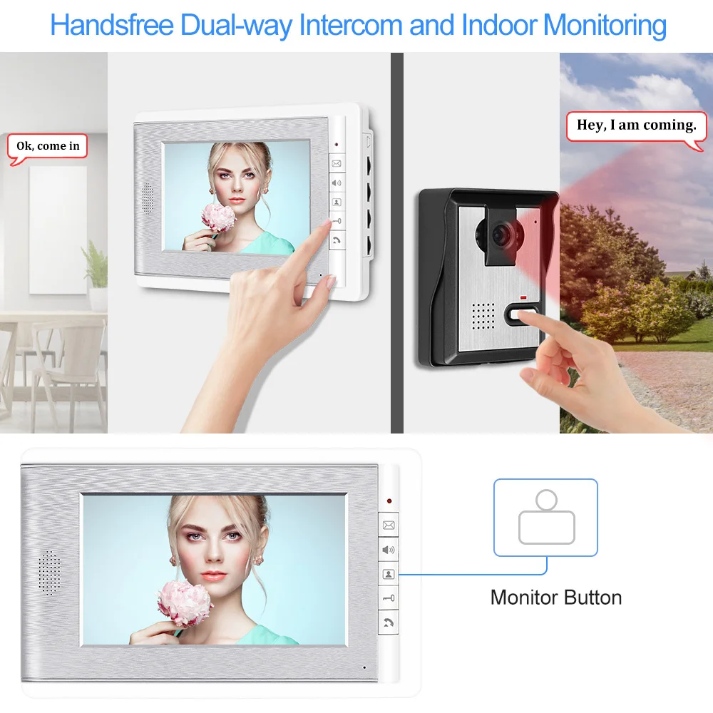 new 7 color video door phone doorbell intercom system for home villa 2 indoor monitors ir night vision outdoor camera diy free global shipping