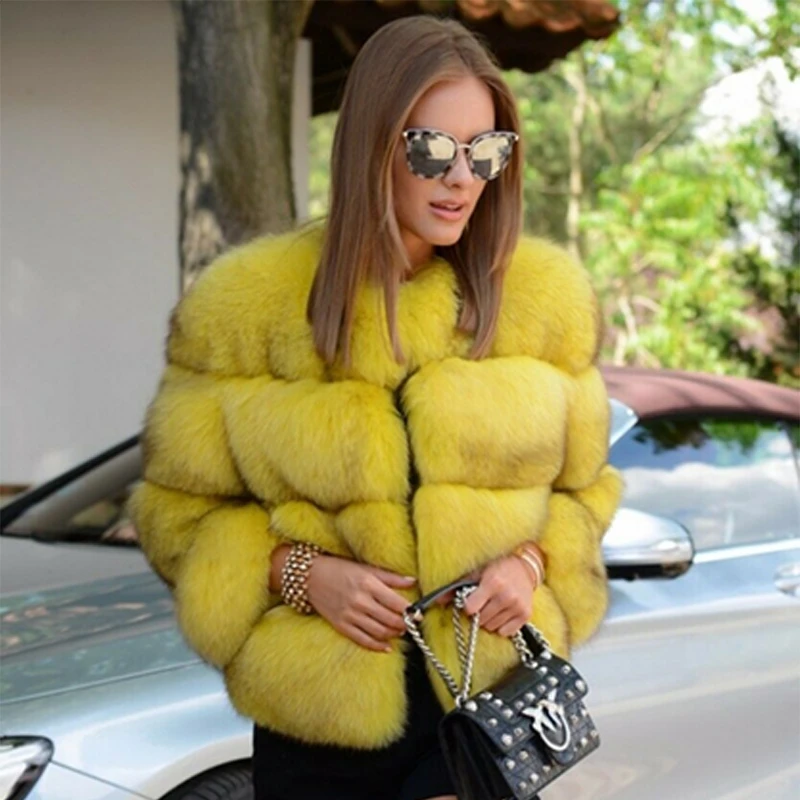 Fashion Women Natural Fox Fur Coat Short Thick Warm Luxury Fur Overcoats High Quality Whole Skin Fox Fur Jackets Trendy Outfit