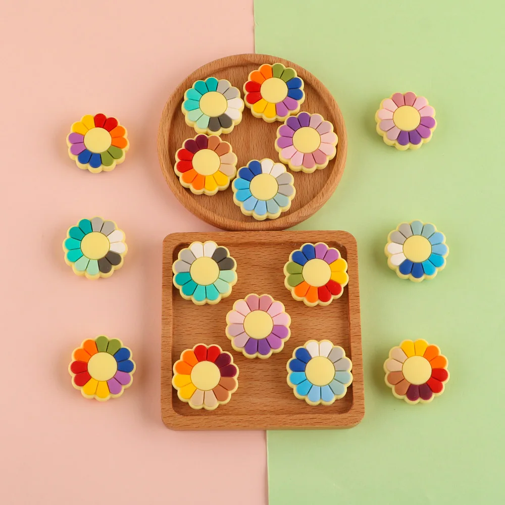 

10pcs Silicone Flower Beads Baby Teether Teething Necklace Accessories Toy Products Nursing Gift DIY Pacifier Chain Bracelet