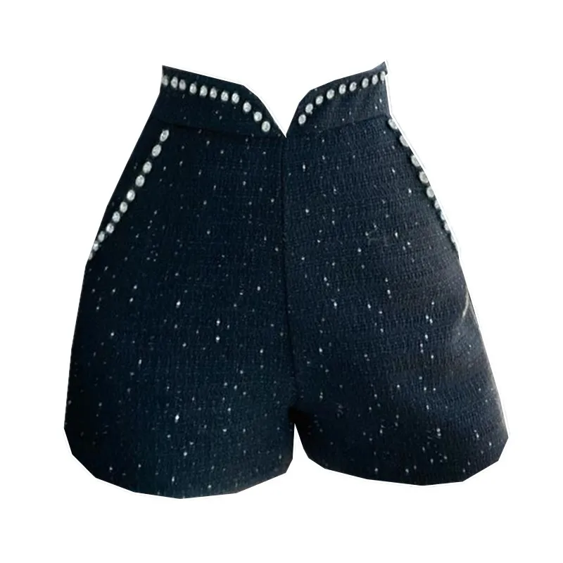 

Шорты женские шерстяные с блестками и высокой талией
