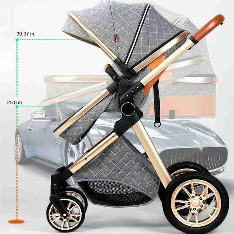 

Baby Stroller 2 in 1 Portable Travel Baby Carriage Folding Prams Aluminum Frame High Landscape Car Four Wheels Stroller