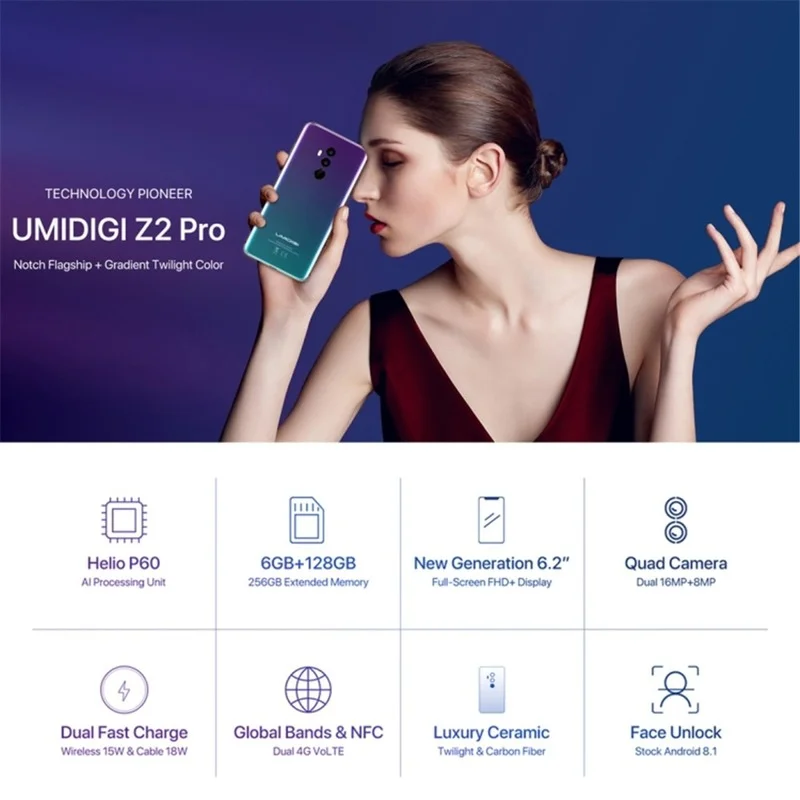 original new umidigi z2 pro 6gb 128gb smartphone octa core helio p60 4g lte nfc 3550mah 16mp 6 2 cost effective mobile phone free global shipping