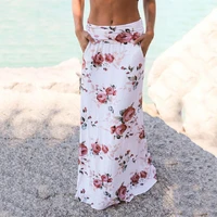 40 dropshippingboho women summer beach flower print low waist long maxi skirt with pockets