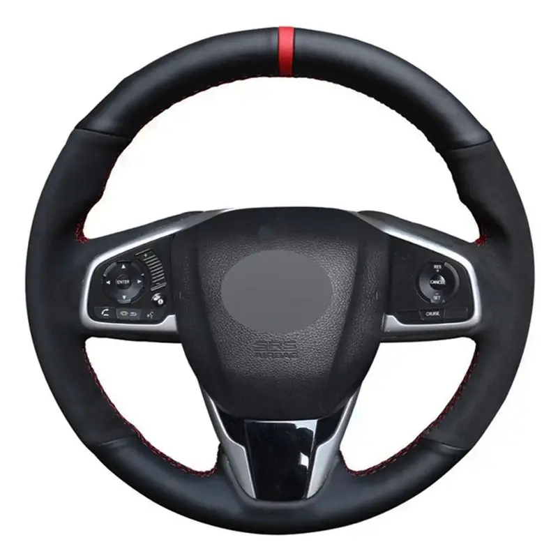 Чехол рулевого колеса автомобиля черная натуральная кожа замша для Honda Civic 10 2016-2019