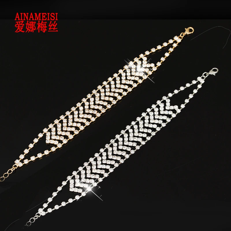 AINAMEISI новое поступление стразы свадебные браслеты и с кристаллами золотые