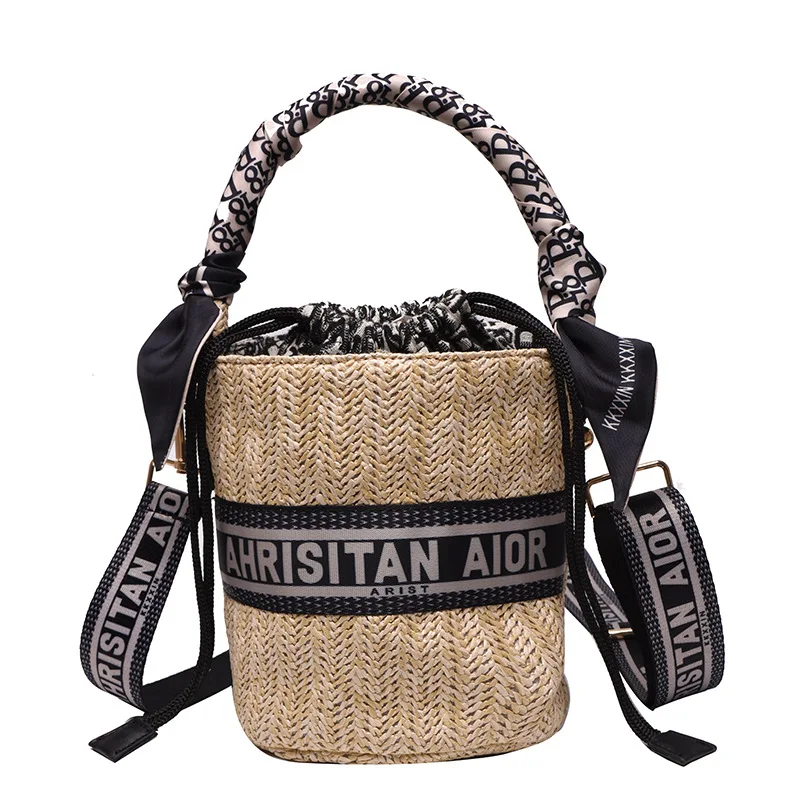 

2021 new embroidered one shoulder cross carry large capacity hand woven straw bag