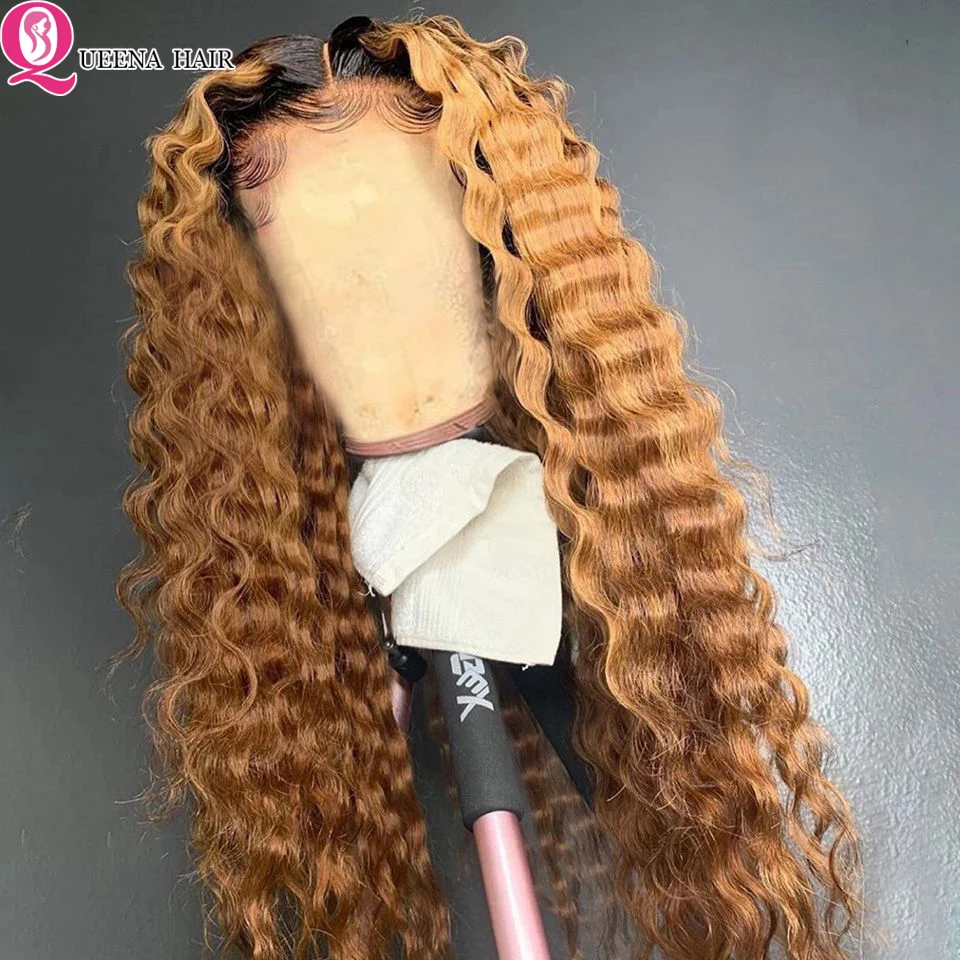 Honey Blonde Lace Front Wig Ombre Human Hair Wigs Colored 99j Burgunyd Deep Wave Lace Front Wig Peruvian Deep Wave Frontal Wig