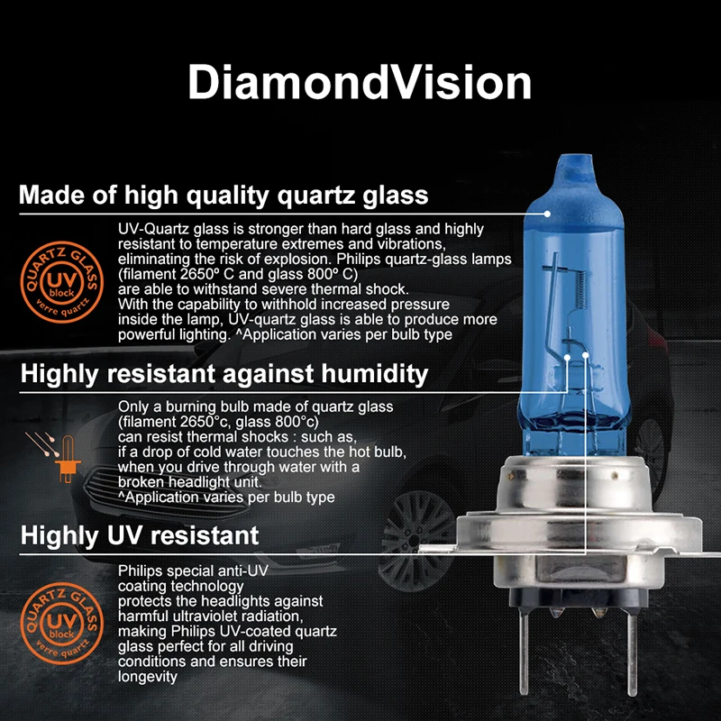 Philips h7 галогенный 55 Вт 12 В Diamond Vision 5000K Окончательный белый светильник авто лампа H7 головной светильник оригинальные аксессуары для автомобиля 2 шт