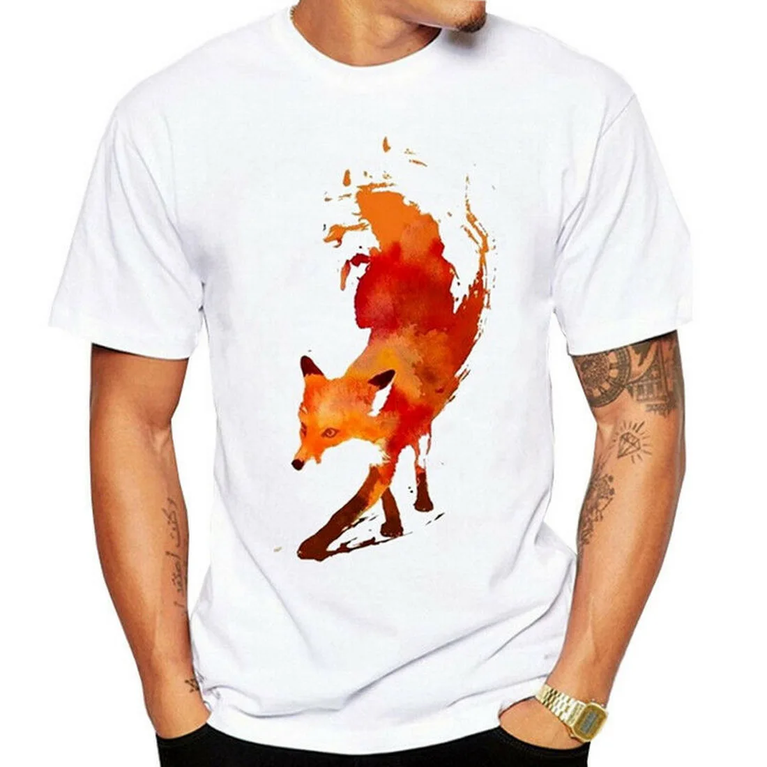 

Fashion Orange Red Fox Printed Tops Tee T Shirt Summer Mens Short Sleeve Tops Harajuku Tops Fashion Classic T-Shirt